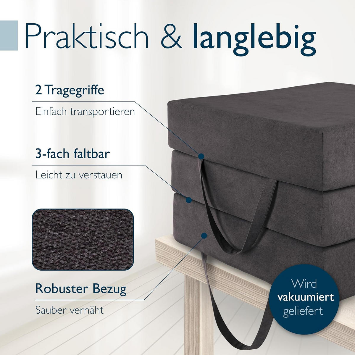VISCO KLAPPMATRATZE VS95201x100x14cm mit Husse Anthrazit (2tlg) - Anthrazit, Textil - Beautissu 