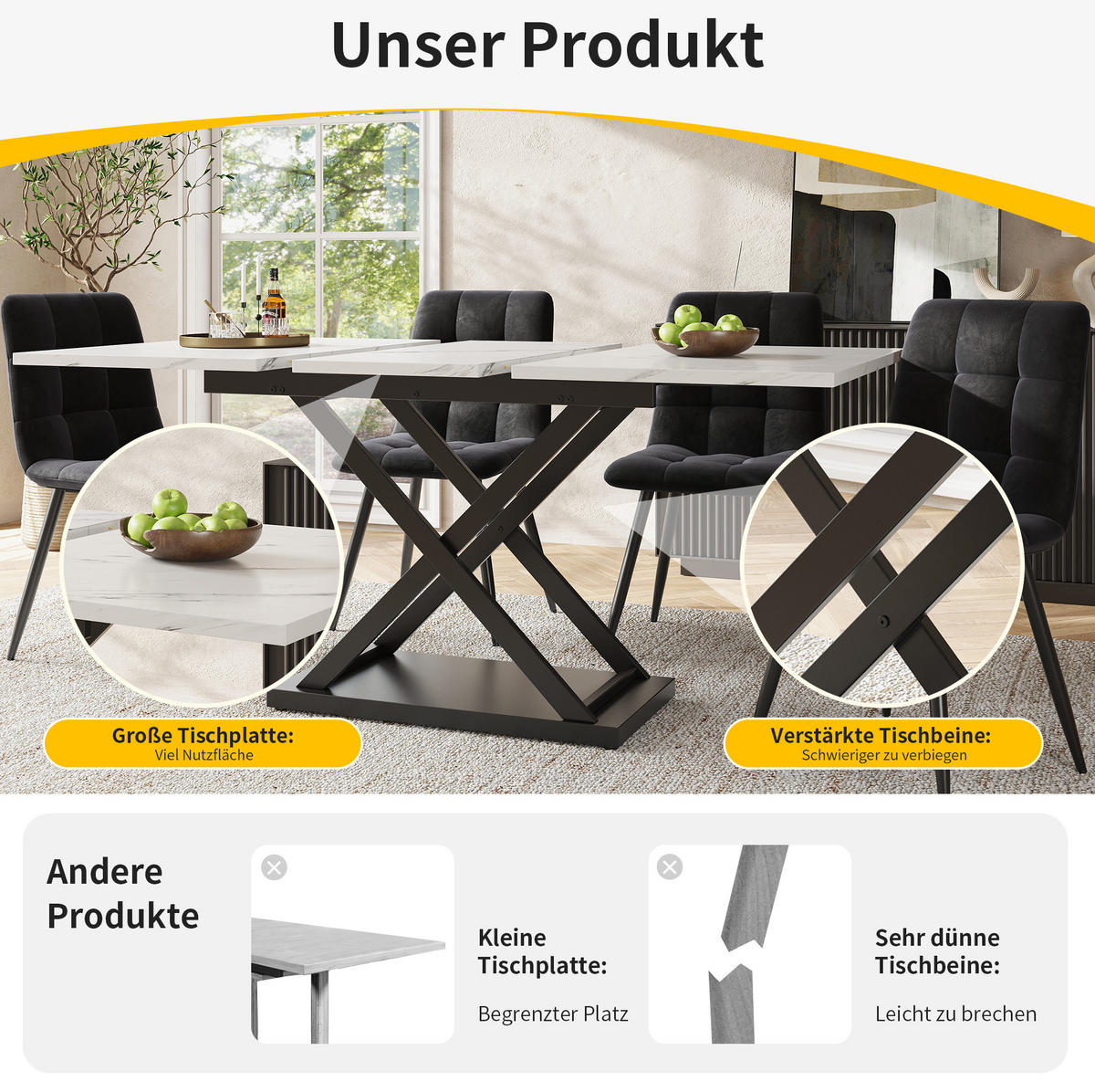 ESSTISCH ausziehbar 120-160 x 80 cm MDF Weiß/Schwarz - Weiß, Metall (120/80/75cm) - Meubliv
