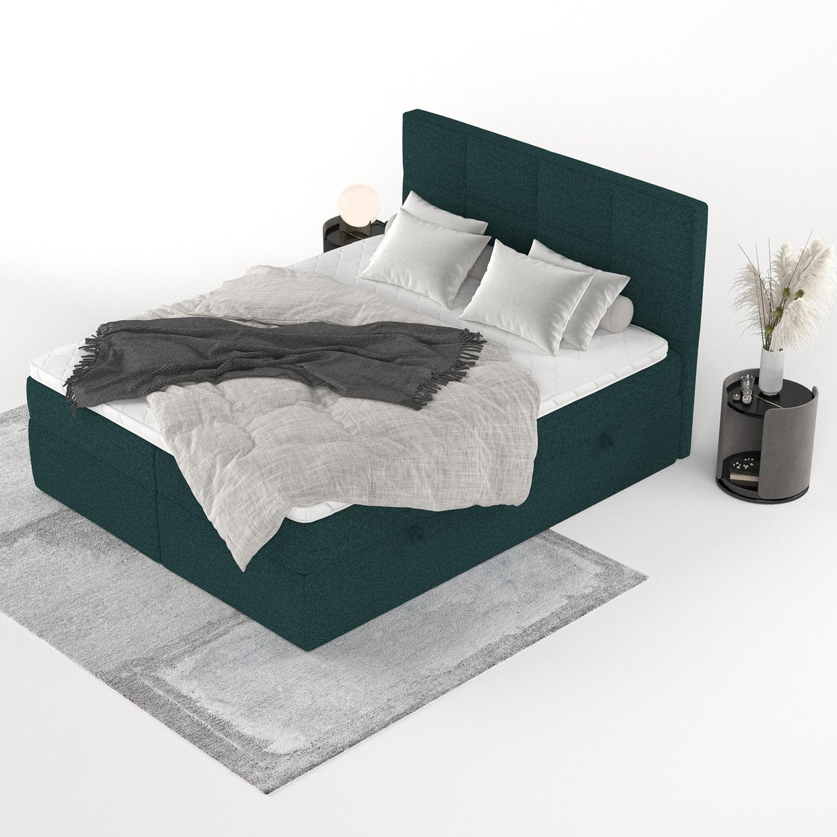BOXBETT Oris 140/200 cm Grün im Riva Stoff - Schwarz/Grün, Holz/Holzwerkstoff (140/200cm) - AltaBeds