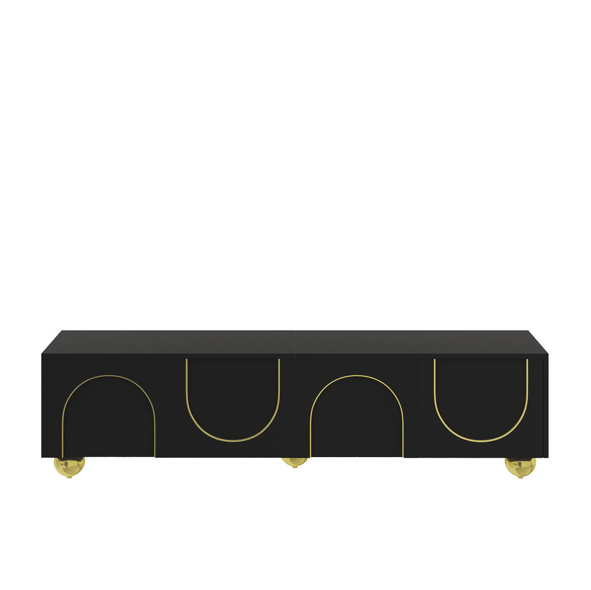TV-LOWBOARD aus Spanplatte 170x38x44 cm Schwarz mit Push-to-Open, gedämpften Scharnieren und 4 Türen - Schwarz, Holzwerkstoff (170/44/38cm) - Modfu