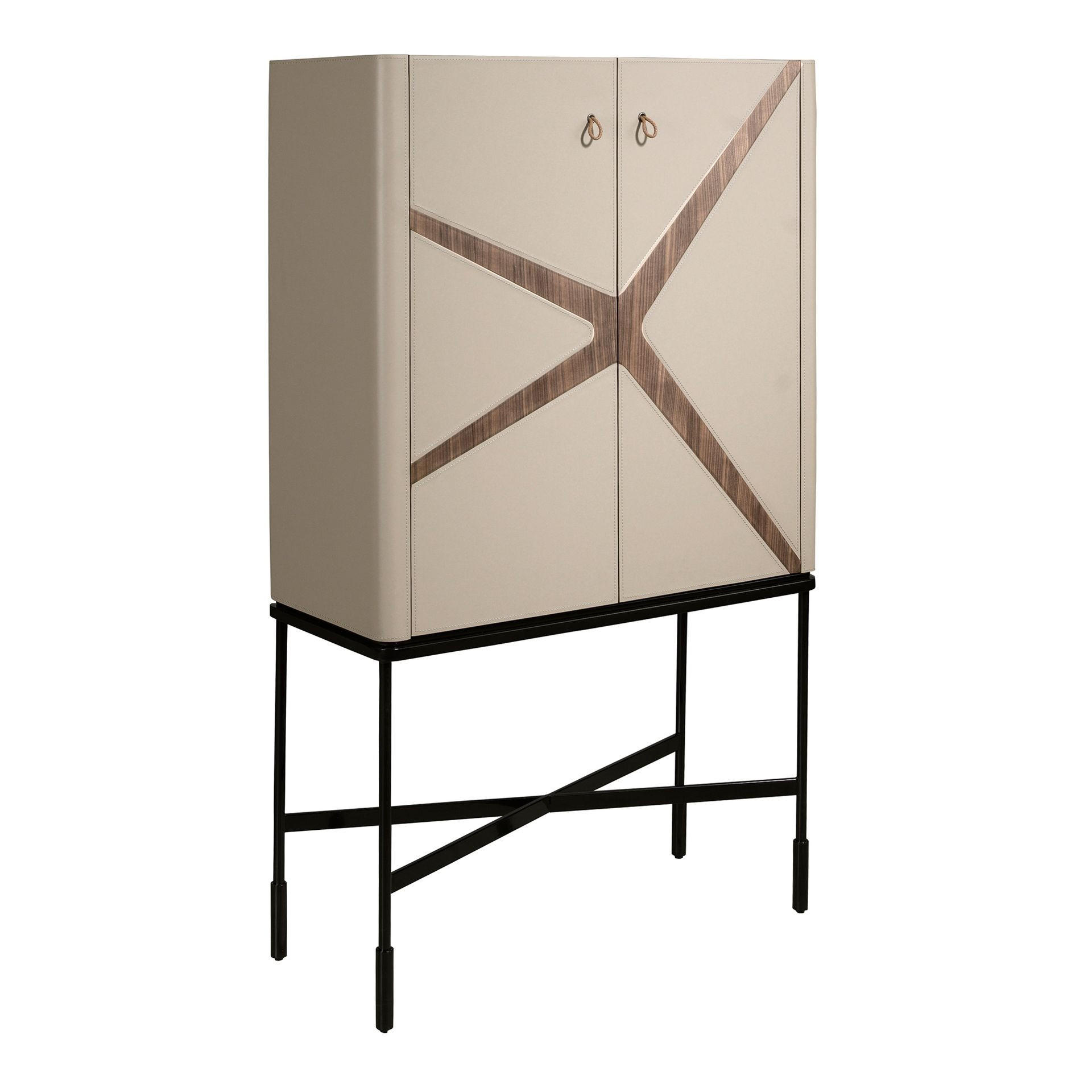 HIGHBOARD Leder, Nussbaum und schwarzer Stahl 90/40/150 cm - Beige/Multicolor, Leder/Holz (90/150/40cm) - ANGEL CERDA