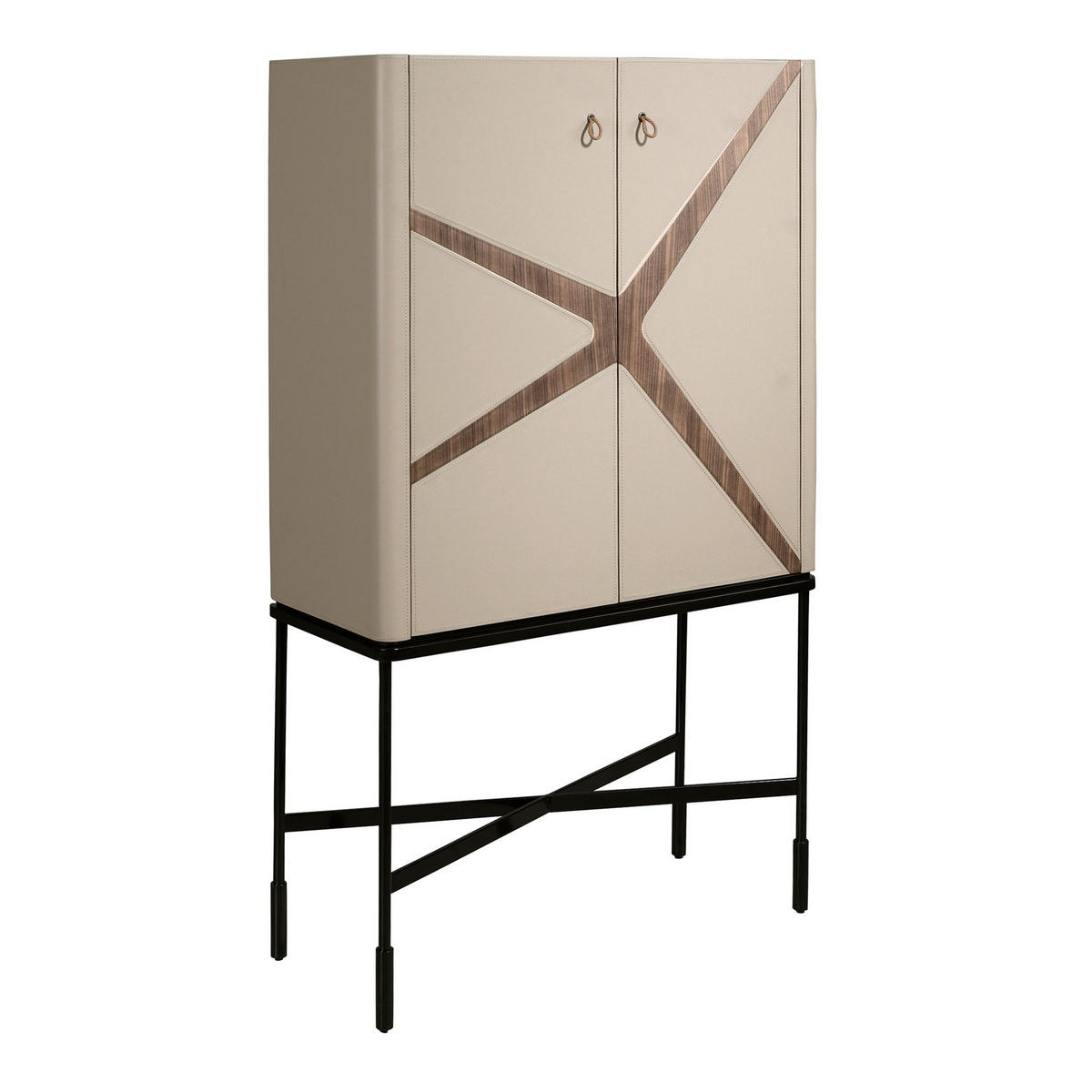 HIGHBOARD Leder, Nussbaum und schwarzer Stahl 90/40/150 cm - Beige/Multicolor, Leder/Holz (90/150/40cm) - ANGEL CERDA