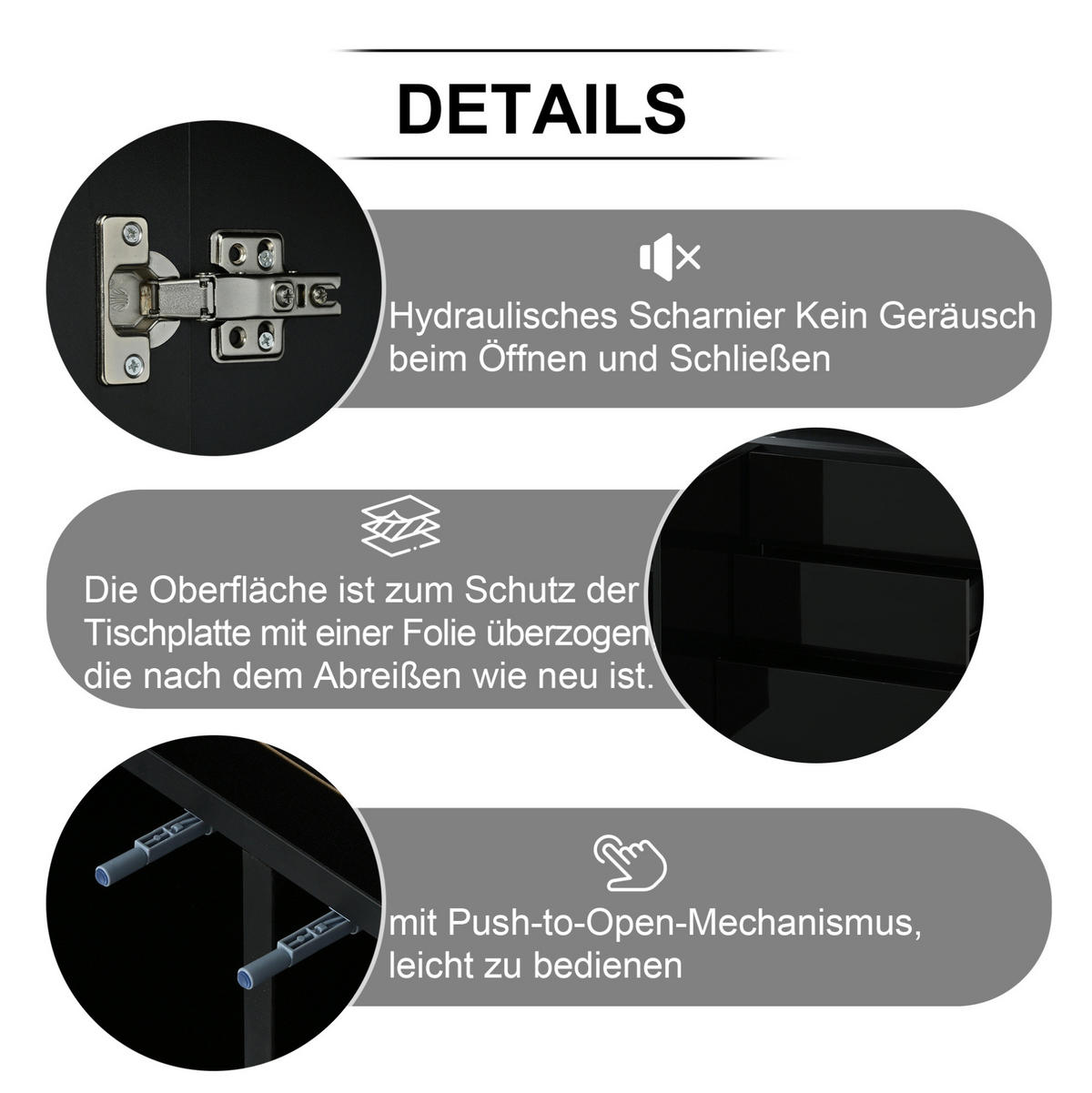 SIDEBOARD aus Spanplatte 140x35x72,5 cm Schwarz mit LED-Beleuchtung, 3 Schubladen und 2 Türen - Schwarz, Holzwerkstoff (140/72/38cm) - IVMEU