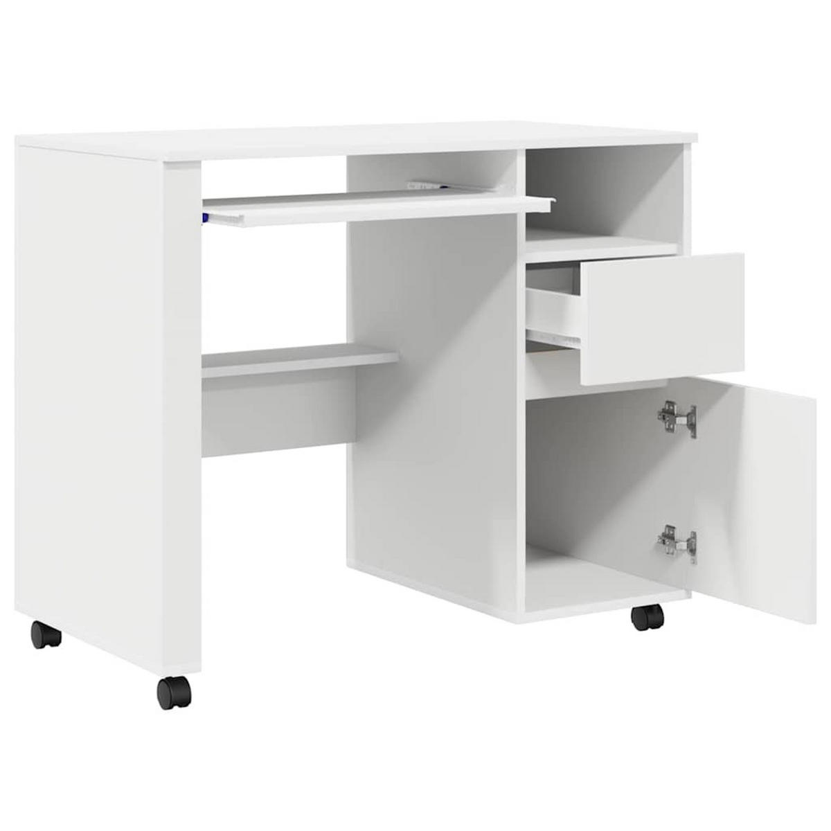 TISCH Mit Rädern Mit Regal Weiss 91/50/77 Cm Holzwerkstoff - Weiß, Holzwerkstoff (91/50/77cm) - vidaXL