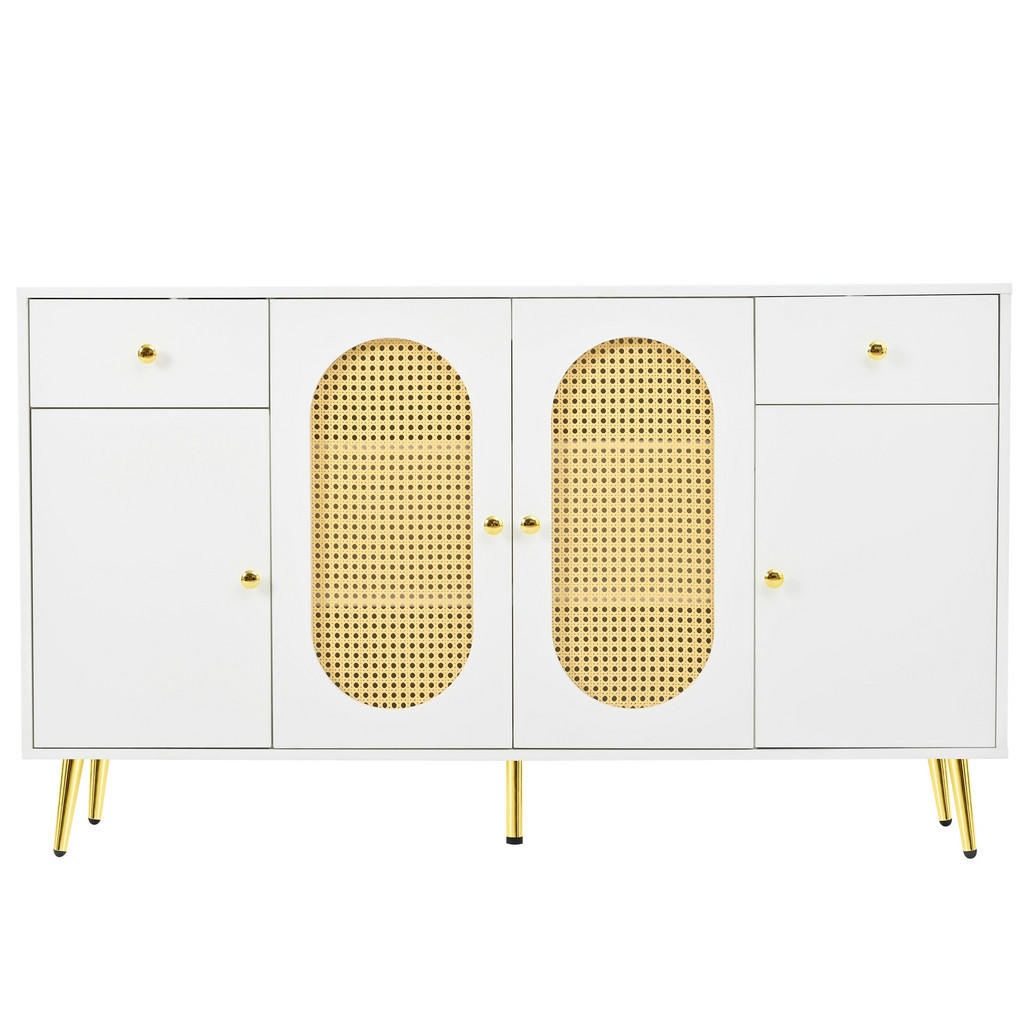Urban Meuble SIDEBOARD bílý ratan 140 cm 4 dvířka 2 zásuvky