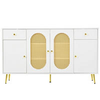 SIDEBOARD weiß rattan 140cm 4 türen 2 schubladen - Weiß, Holzwerkstoff (140/82/35cm) - Urban Meuble