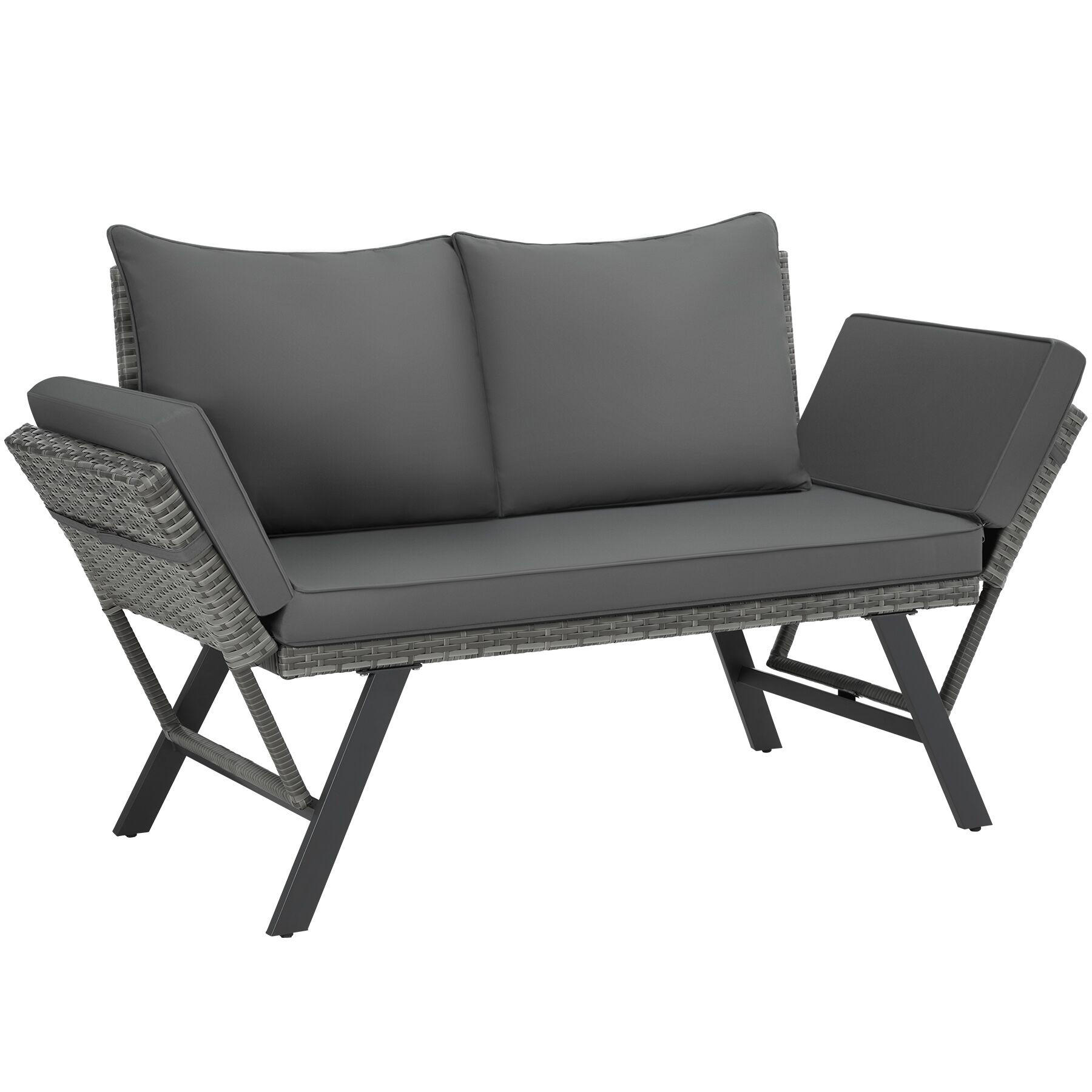 RATTAN-LOUNGESOFA Sintra,157 x 61 x 89 cm,grau - Grau, Kunststoff/Textil (157/89/61cm) - tectake