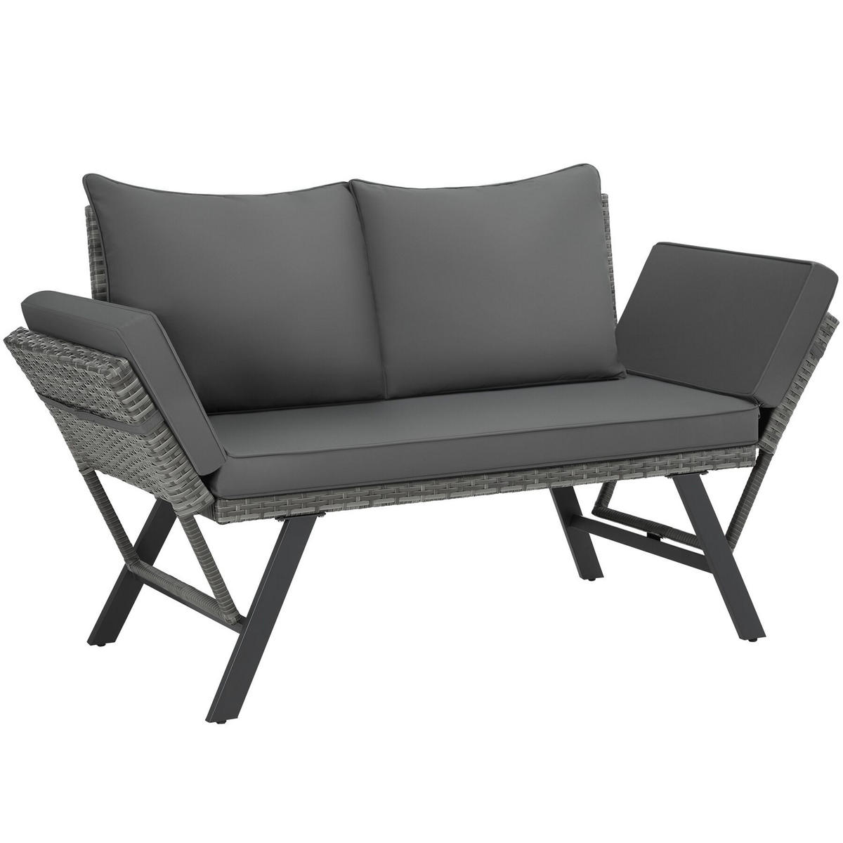 RATTAN-LOUNGESOFA Sintra,157 x 61 x 89 cm,grau - Grau, Kunststoff/Textil (157/89/61cm) - tectake