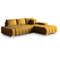 ECKSOFA ALESE R-S Gelb Velours-Stoff mit Schlaffunktion - Gelb, Holz (265/185cm) - MASSENO
