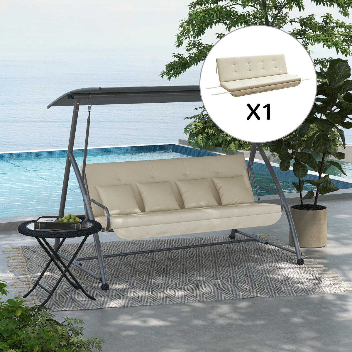 SITZKISSEN Rückenkissen Seitenkissen Beige - Beige, Kunststoff (100/8/170cm) - Outsunny