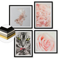 WANDBILDER 4er-Set - 50x50 cm & 40x60 cm Schwarzer Rahmen - Abstrakte Darstellung von grauen Katzenrosen - Schwarz, Kunststoff (50/50cm) - ArtPrintCave