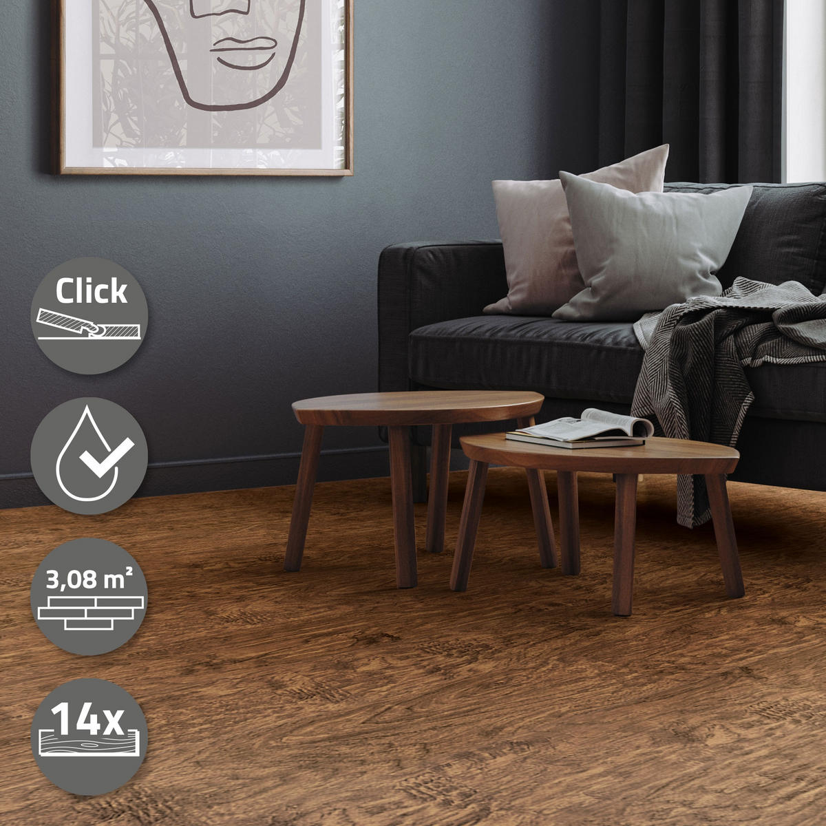 VINYLBODEN 3,08 m² - Graubraun, Kunststoff (122/18/0.42cm) - ML-DESIGN