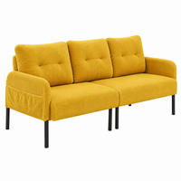 SOFA 3-Sitzer mit Seitentasche 171x72x80 cm Cord Gelb - Gelb, Kunststoff (171/80/72cm) - Meubliv