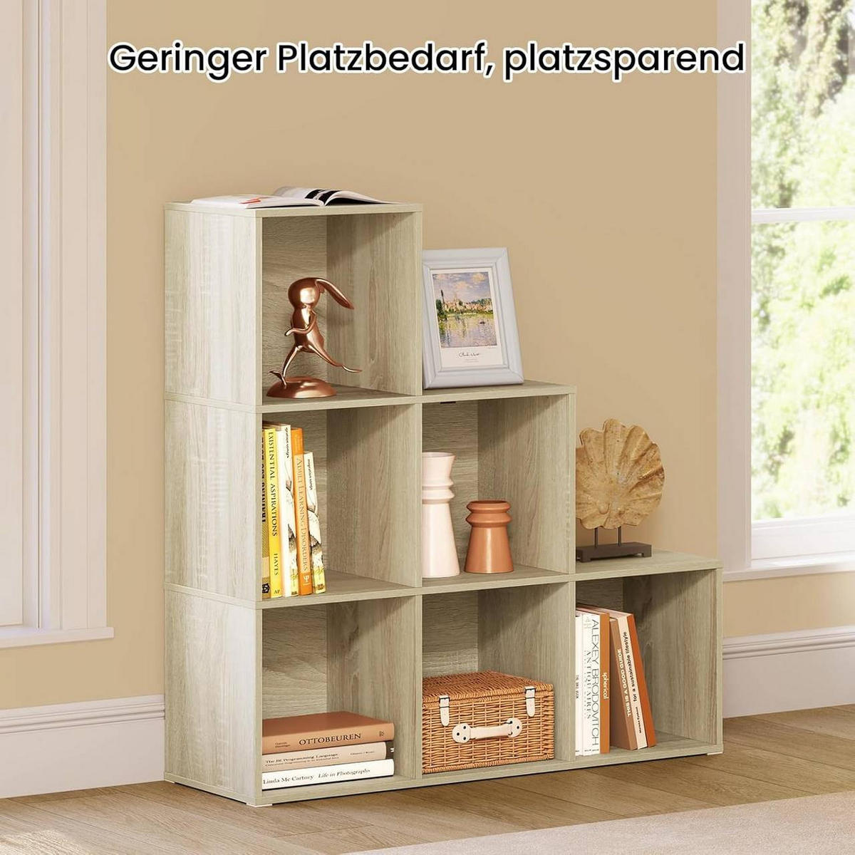 REGALE Bücherregal mit 6 Fächern, 90,5x90,5x30 cm, Helle Eiche - Eichefarben, Holzwerkstoff (90.5/90.5/30cm) - Woltu