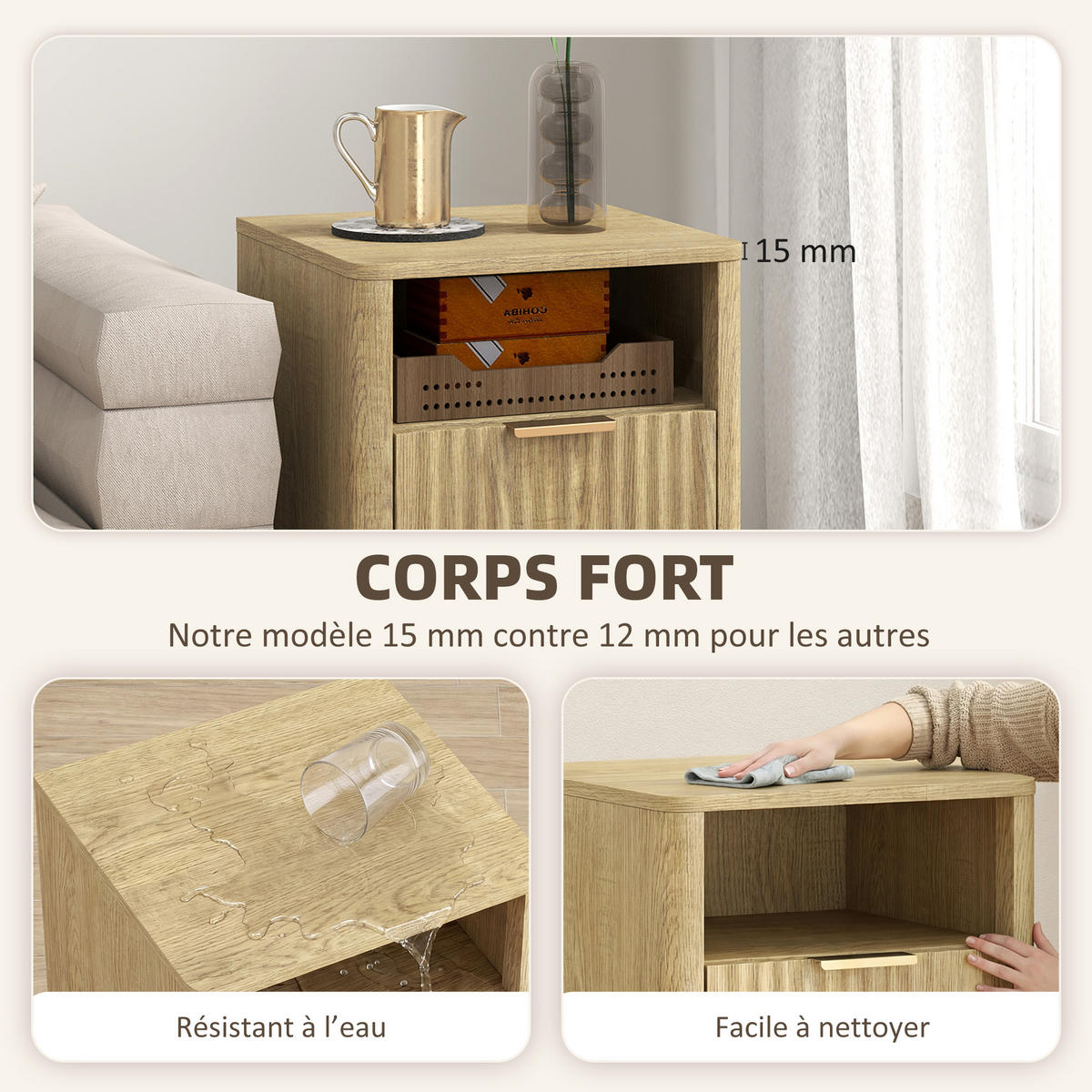 NACHTKOMMODE Eiche MDF und Holz mit 2 Schubladen und offenem Fach 2er-Set - Eichefarben, Holzwerkstoff (40/61/40cm) - PANGIVO