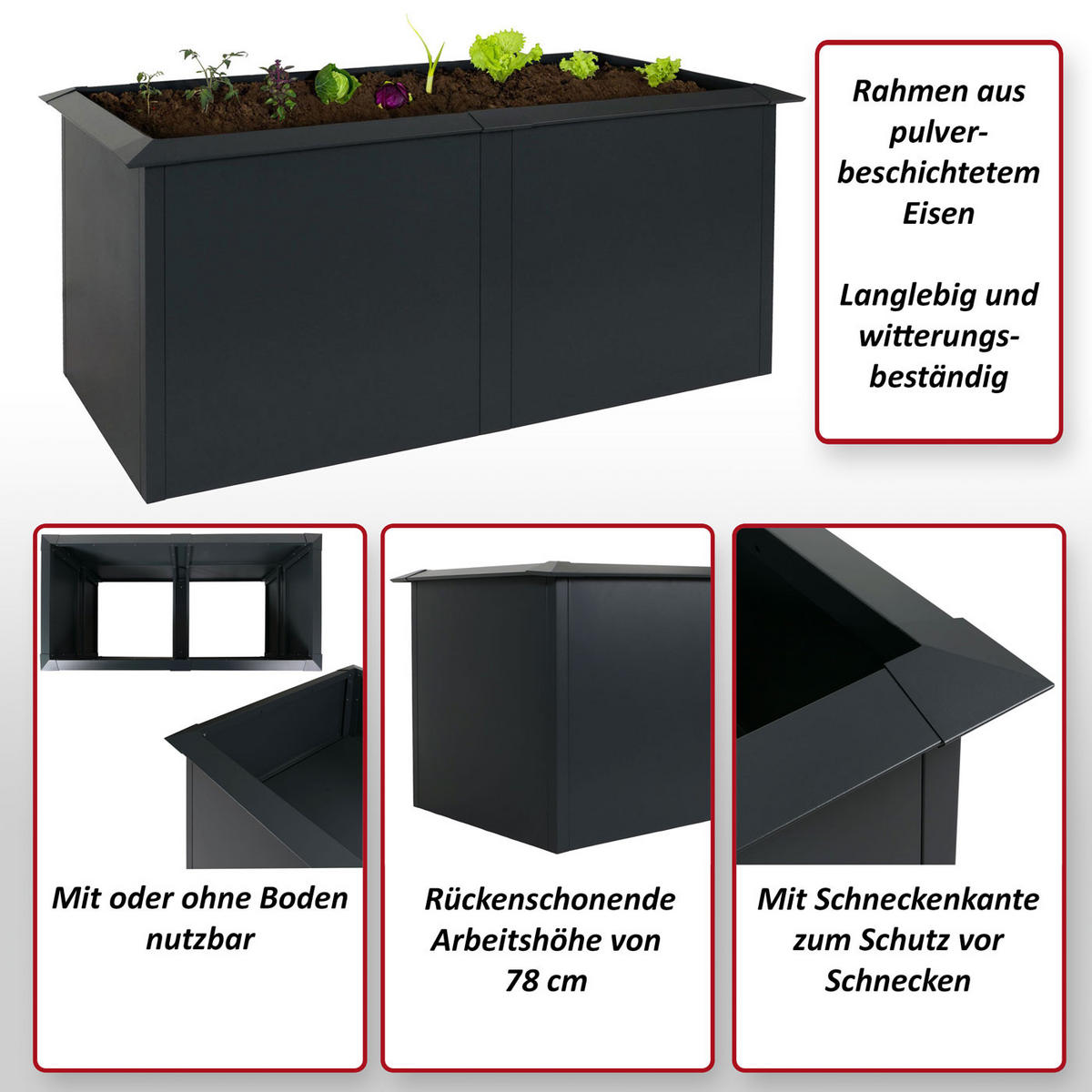 HOCHBEET Anthrazit - Anthrazit, Metall (170/78/90cm) - MCW