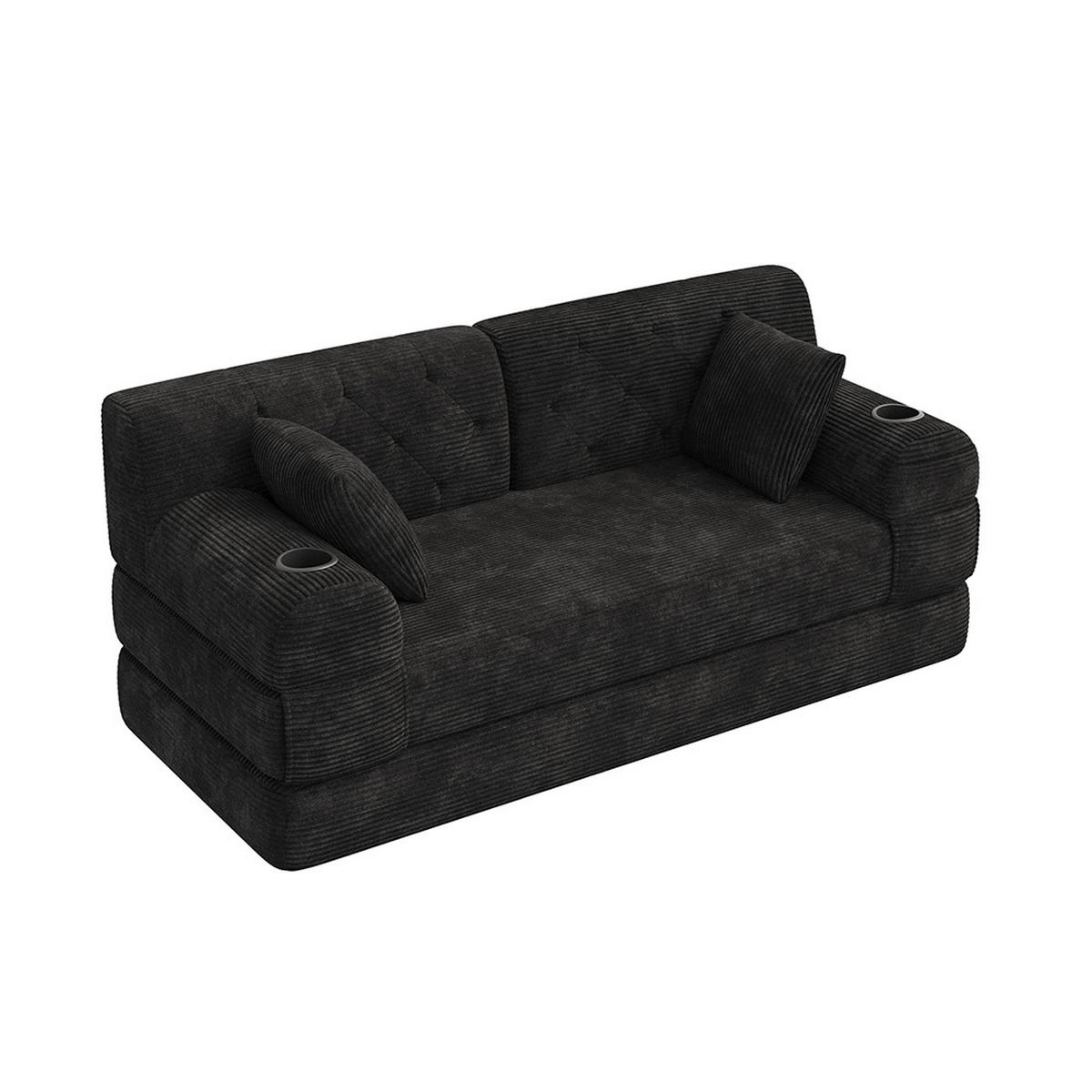 2-SITZER-SOFA – Cord, Metallrahmen, Becherhalter, kompakt, Schwarz - Schwarz, Textil (80/81/168cm) - KOMHTOM