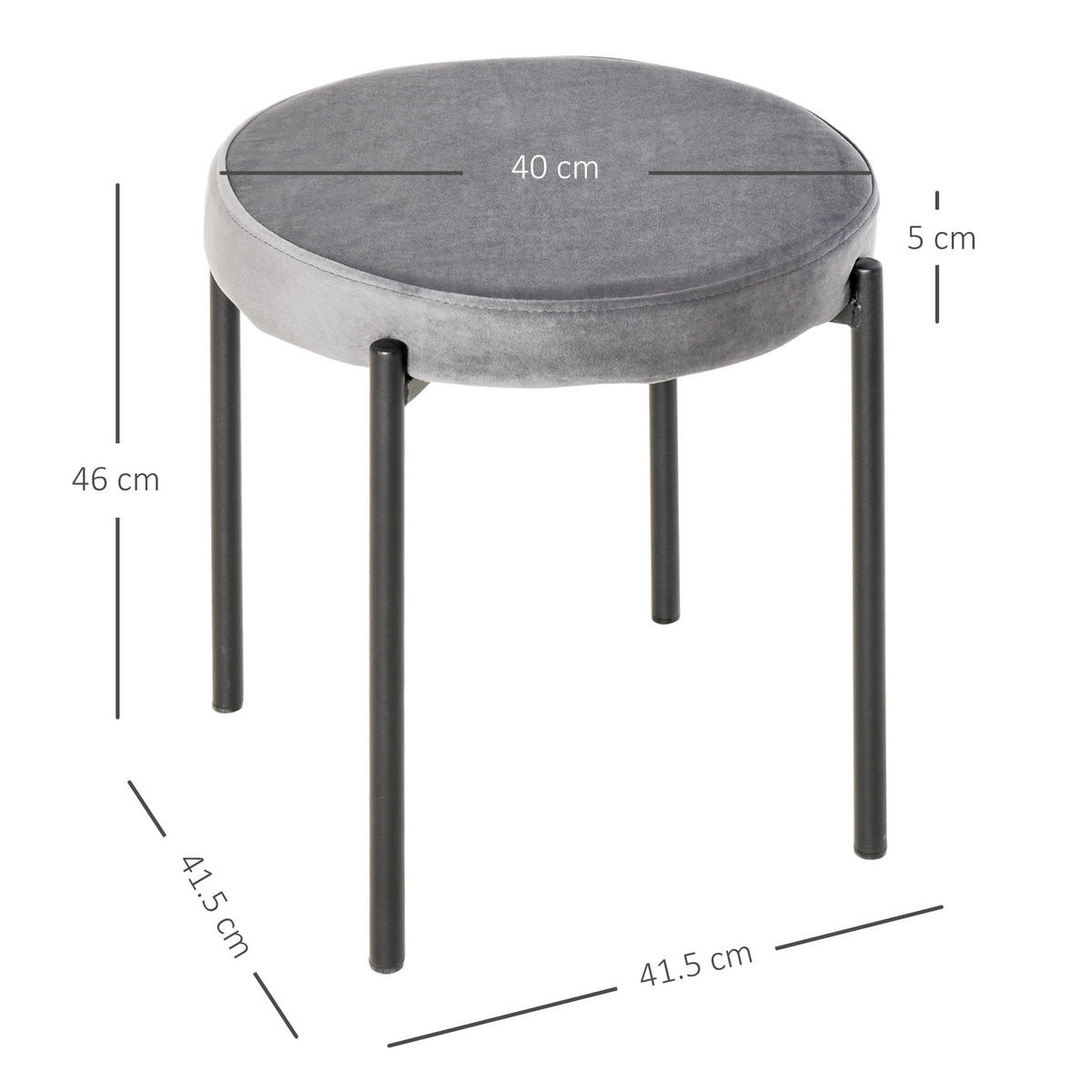STAPELHOCKER DE-35960 4er Set mit Samtbezug Grau - Dunkelgrau, Metall (41.5/46/41.5cm) - ComfortXL