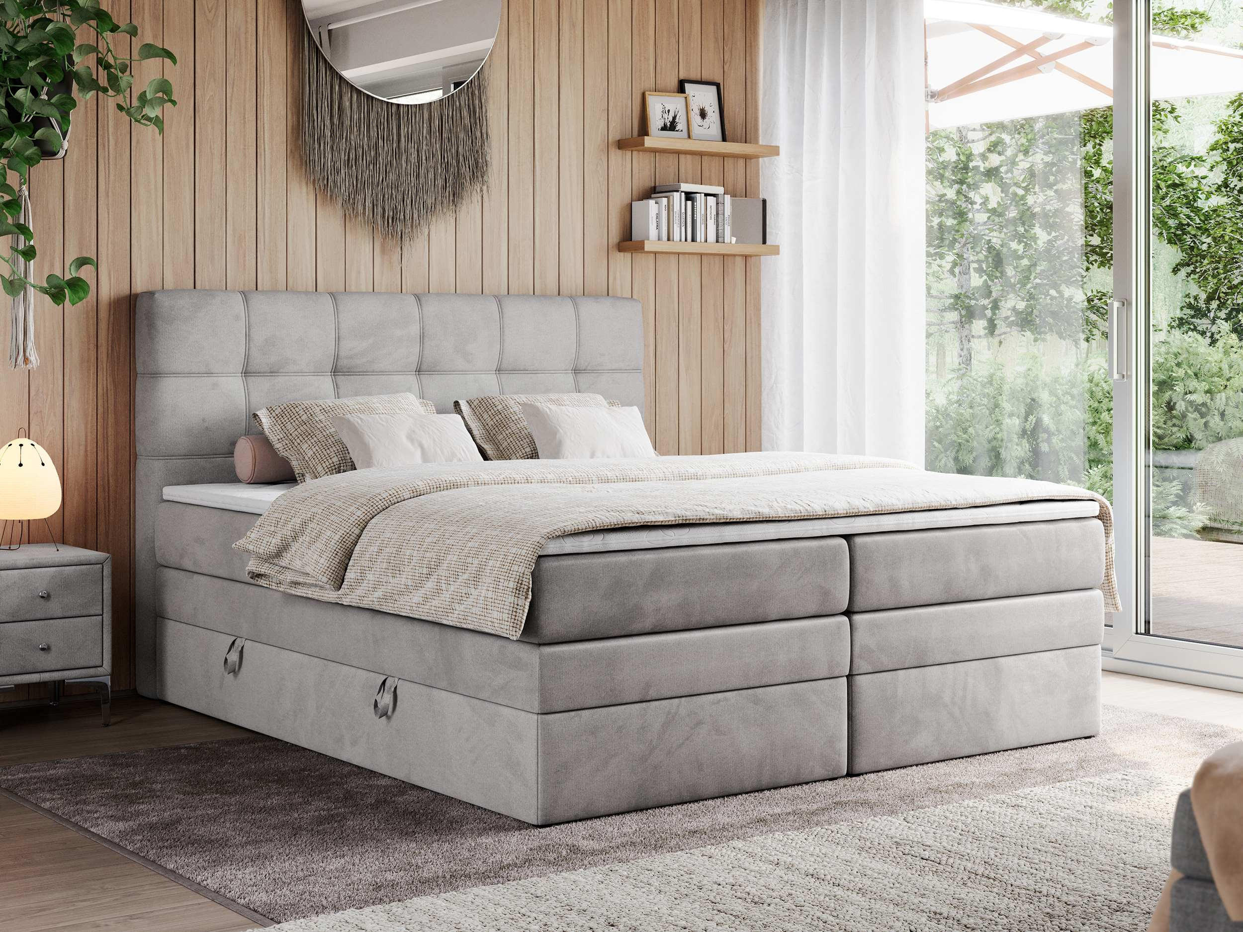 BOXSPRINGBETT ERNI KING 120/200 Hellgrau Velvet - H3 - Hellgrau, Holz/Textil (120/200cm) - MKS