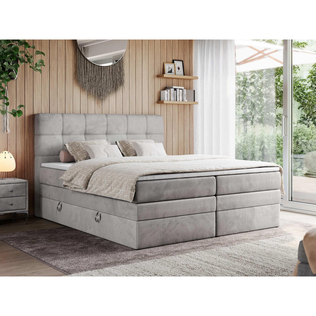 Thumbnail - MKS Boxspringbett, Hellgrau, Textil, 2-Sitzer, H3, Rechteckig, 180x200 cm, Schlafzimmer, Betten, Boxspringbetten