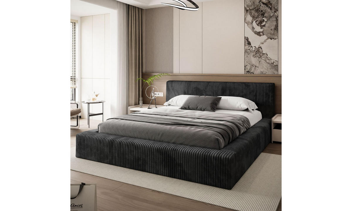 POLSTERBETT TILIA LUX 160x200 cm Tilia 100, 34 Holzlatten, Kopfteil 95 cm - Schwarz, Textil (160/200cm) - Lookway
