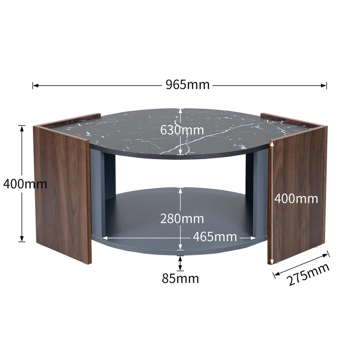 COUCHTISCH Marmor Holz Kontrast Design - Braun, Holz (63/96.5/40cm) - Bomclap