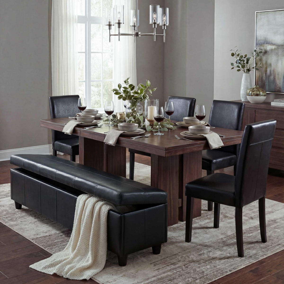 GARNITUR XXL Schwarz 5-teilig-Set - Schwarz, Textil (48/90/56cm) - MCW