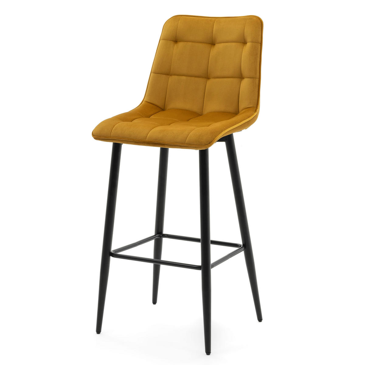 BARHOCKER CHIC gespolsterter mit Steppung - curry - Samt Velours - Currygelb/Schwarz, Textil/Metall (46/109/56cm) - NEW HOME