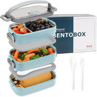 BENTO Box Edelstahl 1700 ml Blau mit Besteckset - Blau, Metall (11.5/16/19.5cm)