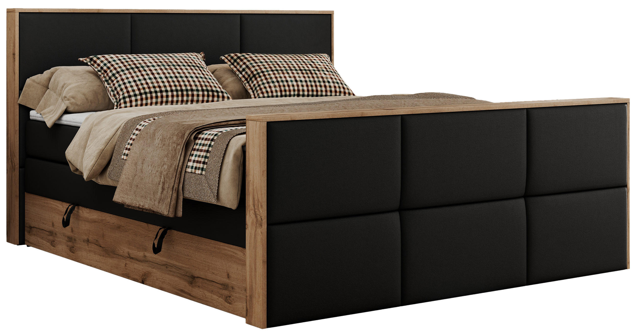 BOXSPRINGBETT ALBERO 2 KING DUO 120/200 Schwarz Kunstleder - H3 - Schwarz, Holz/Textil (120/200cm) - MKS