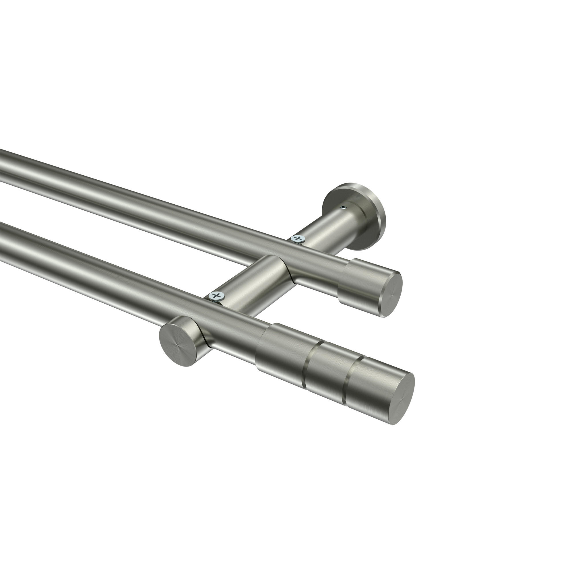 GARDINENSTANGEN-SET Platon Elanto 120 cm, 2-läufig (ohne Ringe), 20 mm Ø Edelstahl-Optik - Edelstahlfarben, Metall (120cm) - INTERDECO