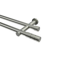 GARDINENSTANGEN-SET Platon Elanto 280 cm (geteilt in 2 x 140 cm), 2-läufig (ohne Ringe), 20 mm Ø Edelstahl-Optik - Edelstahlfarben, Metall (280cm) - INTERDECO