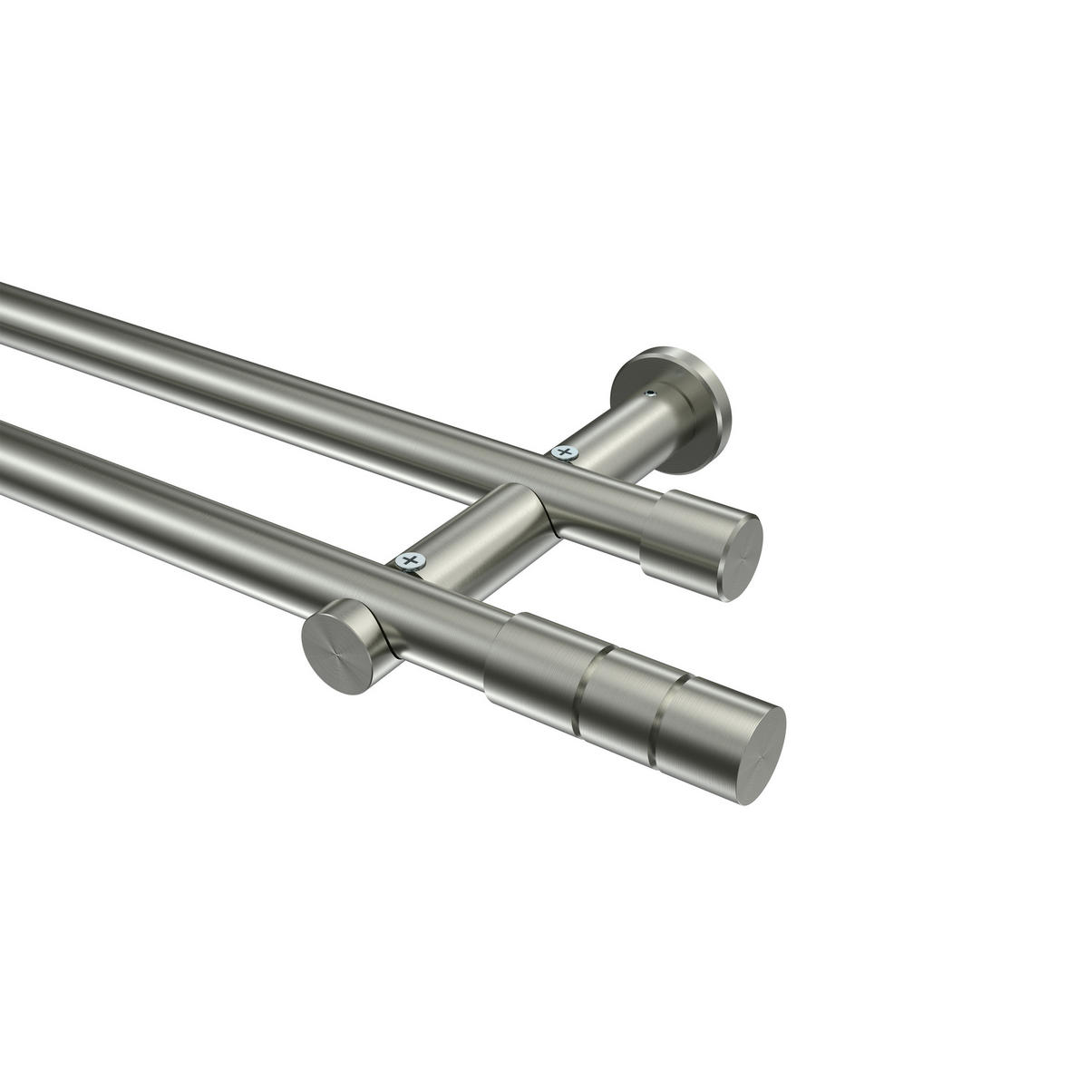 GARDINENSTANGEN-SET Platon Elanto 280 cm (geteilt in 2 x 140 cm), 2-läufig (ohne Ringe), 20 mm Ø Edelstahl-Optik - Edelstahlfarben, Metall (280cm) - INTERDECO