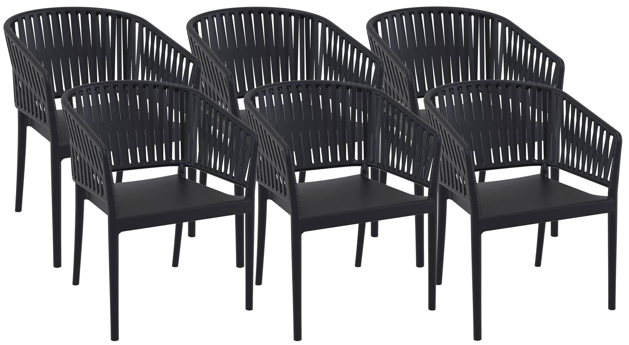 GARTENSTUHL 6er Set Kunststoff Schwarz - Schwarz, Kunststoff (58/80/58cm) - CLP