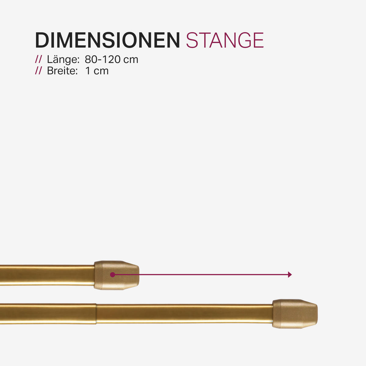 GARDINENSTANGE 2er-Pack Gold Messing glänzend 80-120 cm + 4 Schraubhaken - Goldfarben, Metall (1/80cm)