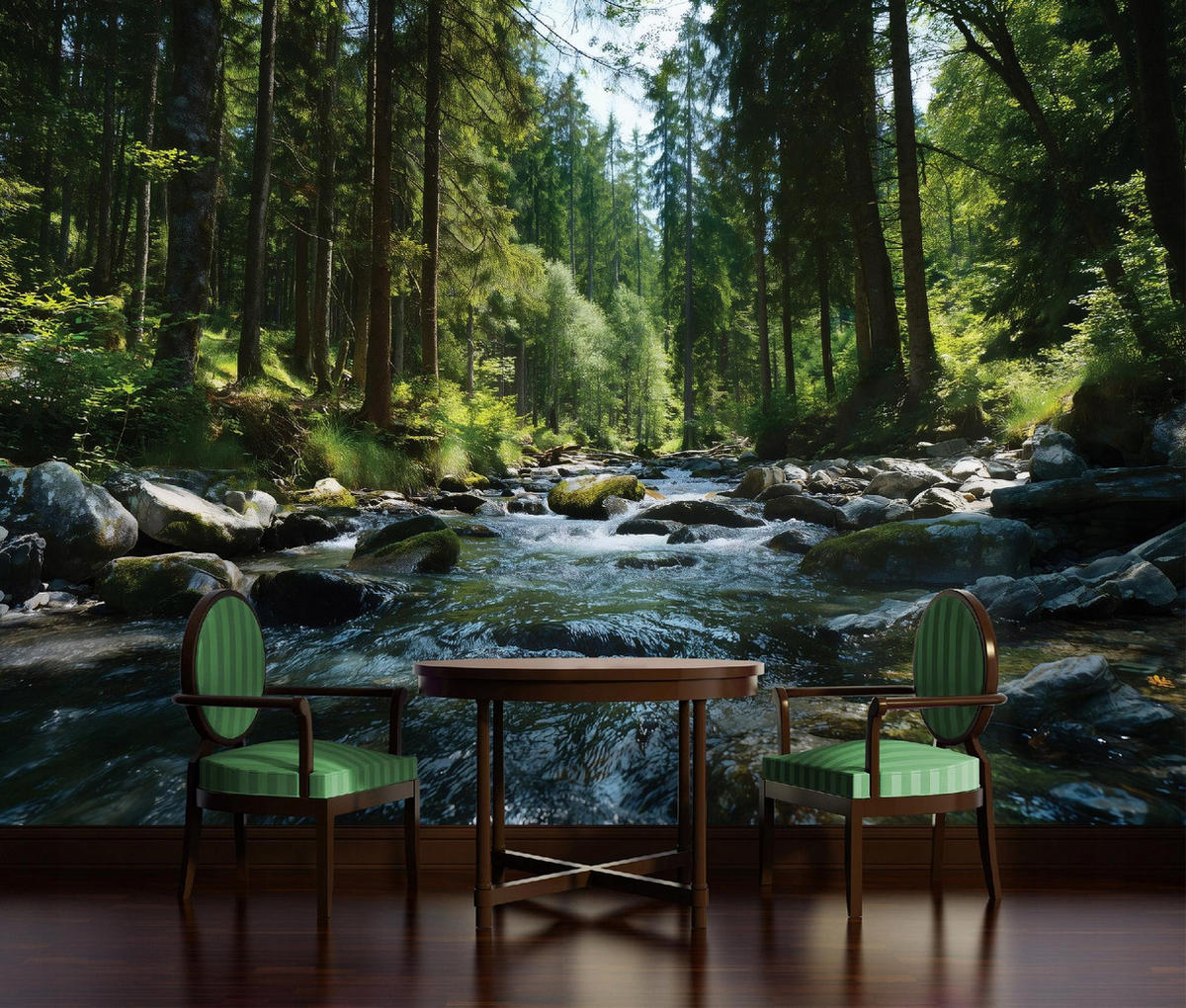 FOTOTAPETE Wald Fluss Grün 150x105 cm - Multicolor, Papier (150/105cm) - Wallarena