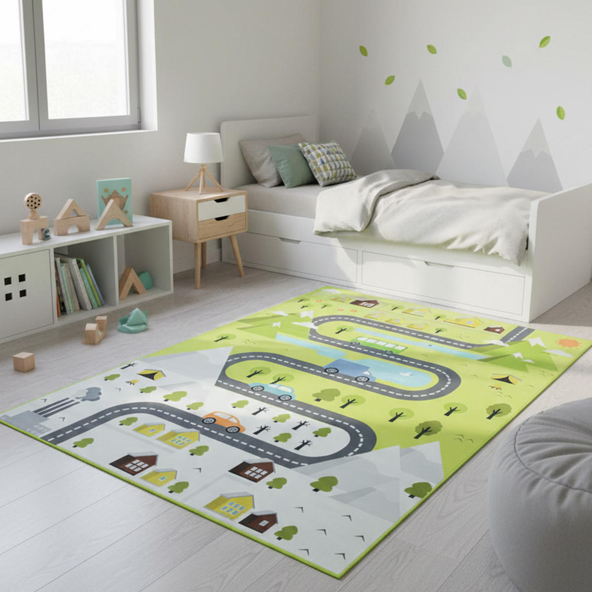 KINDERTEPPICH Bambini Vetta Mazovia 140x200cm Grau Grün Berge Kurzflor - Grau, Textil (140/200cm) - Mazovia