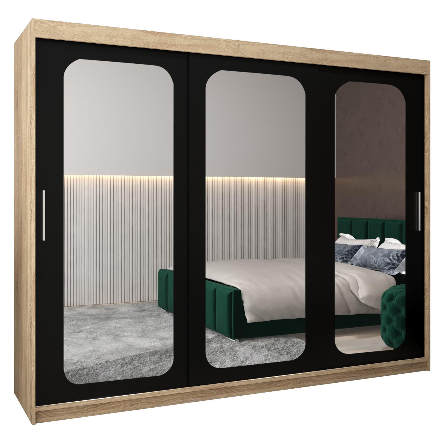 SCHWEBETÜRENSCHRANK 200/250/62 3-türig - Silberfarben/Schwarz, Holz/Kunststoff (250/200/62cm) - Abiks Möbel