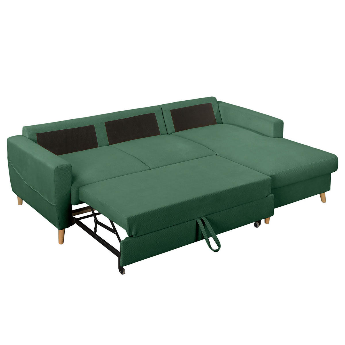 ECKSOFA mit Longchair - Waldgrün/Braun, Holz/Textil (223/148cm) - home24