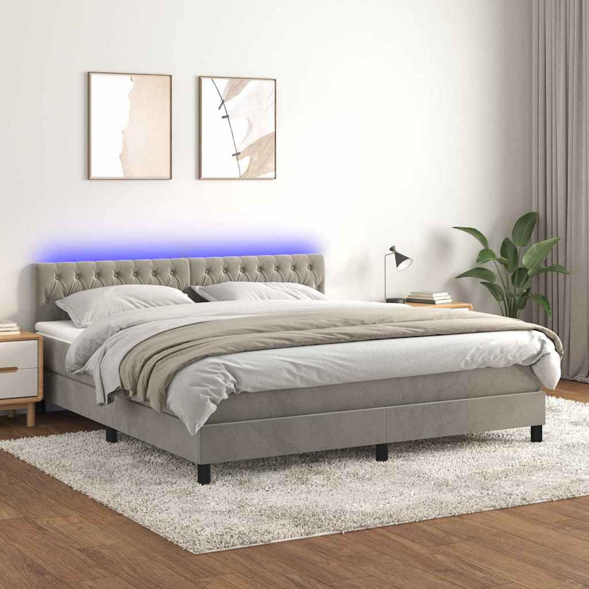 BOXSPRINGBETT 160/200 Cm Grau Samt - Grau, Textil (160/203cm) - vidaXL