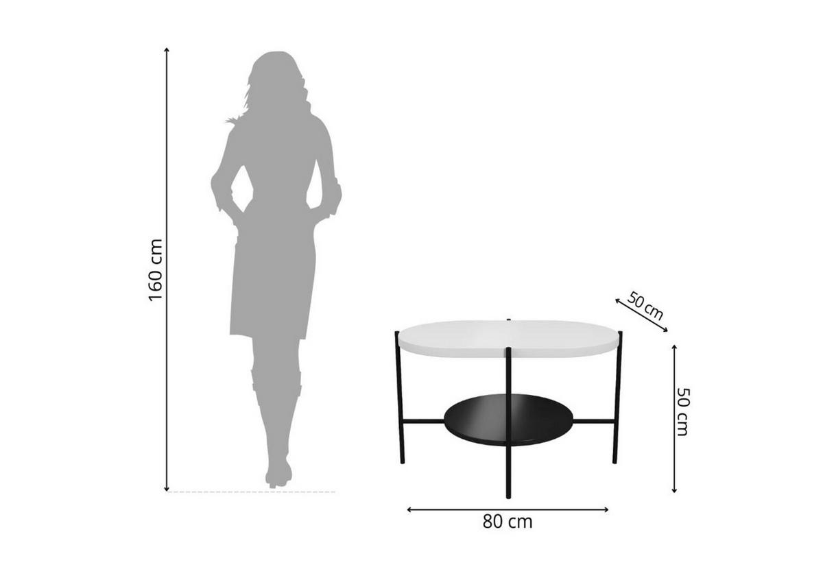 COUCHTISCH Arena Weiß, Schwarz, Oval - Schwarz/Weiß, Holzwerkstoff/Metall (50/80/50cm) - Dancan