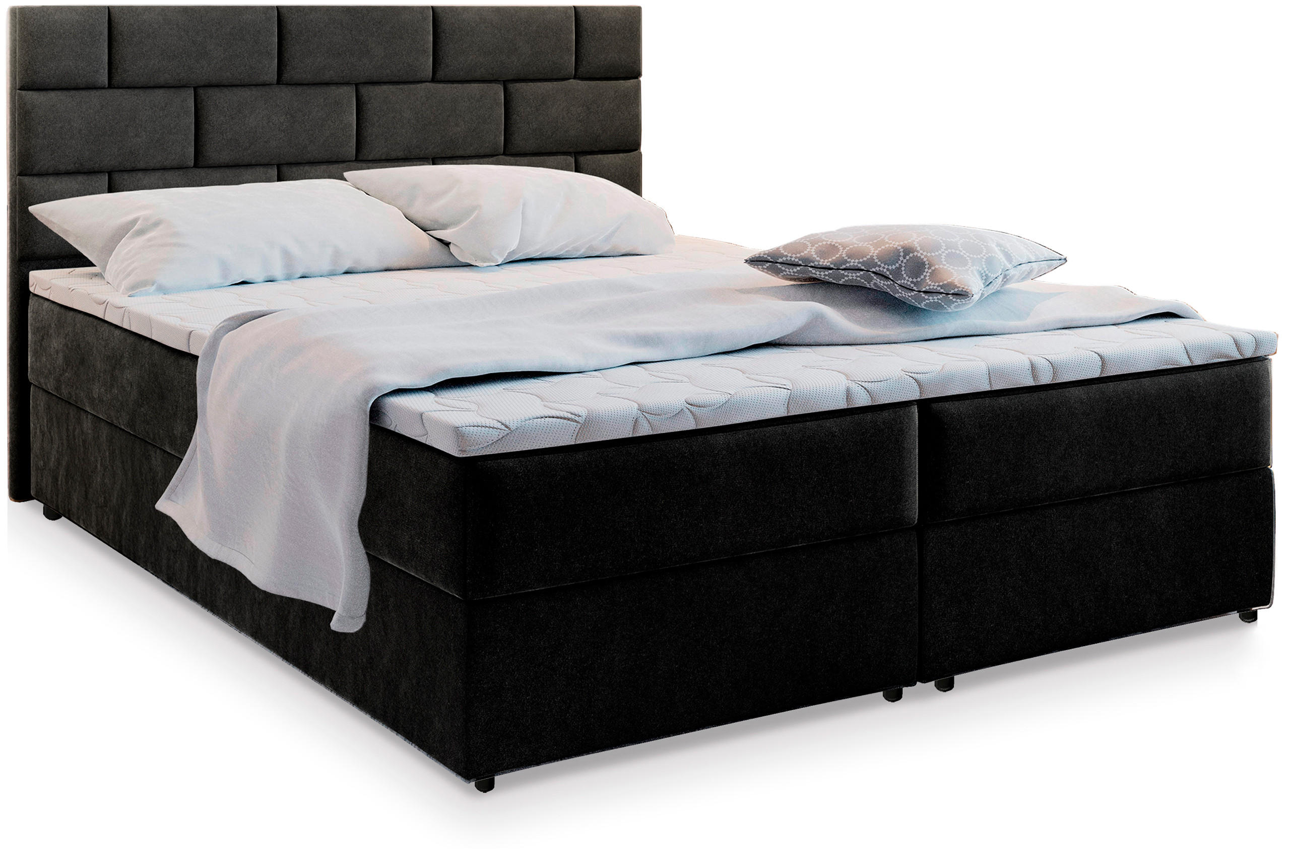 BOXBETT KERLO 160x200 cm mit Matratze und Topper - Schwarz - Schwarz, Holz (160/200cm) - MASSENO