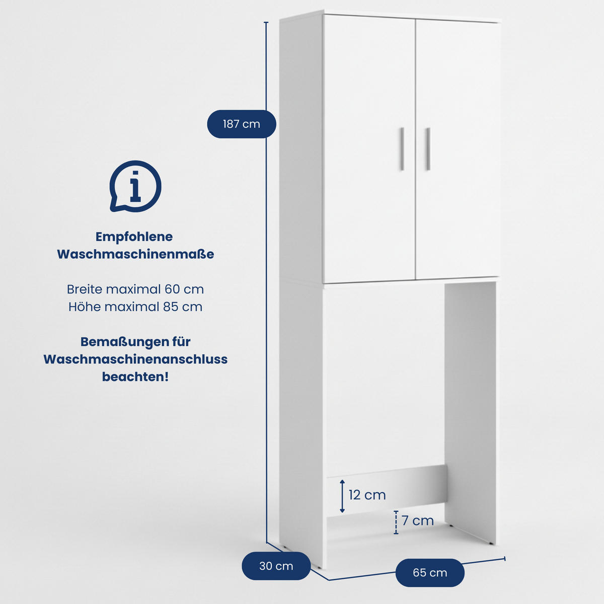 WASCHMASCHINENSCHRANK in Weiß - Weiß, Holzwerkstoff (30/187/65cm) - Home Collective