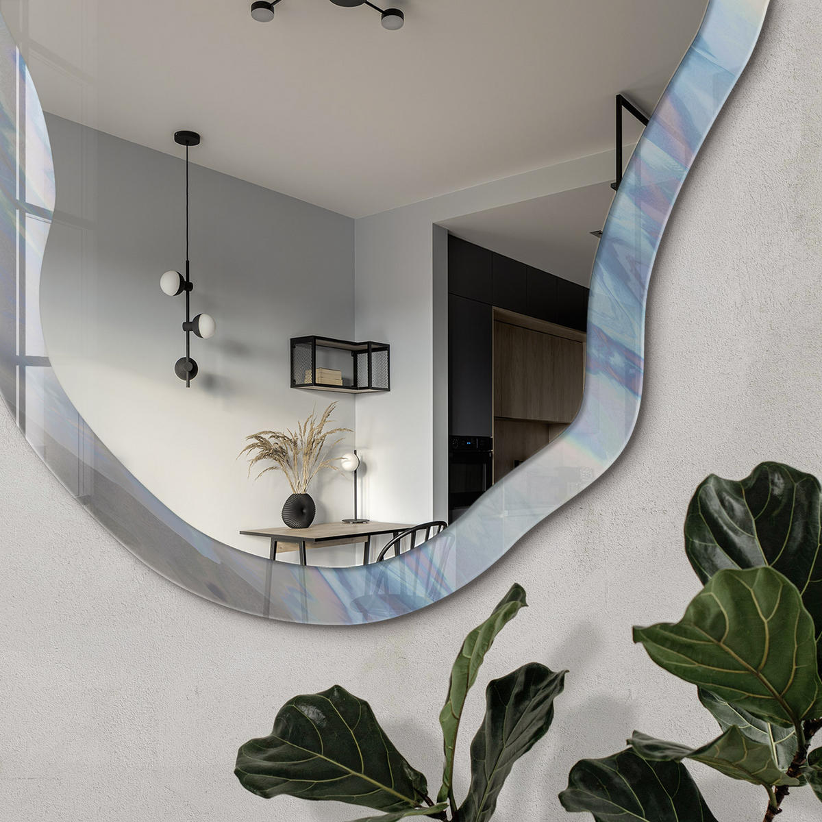 SPIEGEL 90x45 cm asymmetrisch mit Druck - Pastellabstraktion - Transparent, Glas (45/90/0.4cm) - TULUP