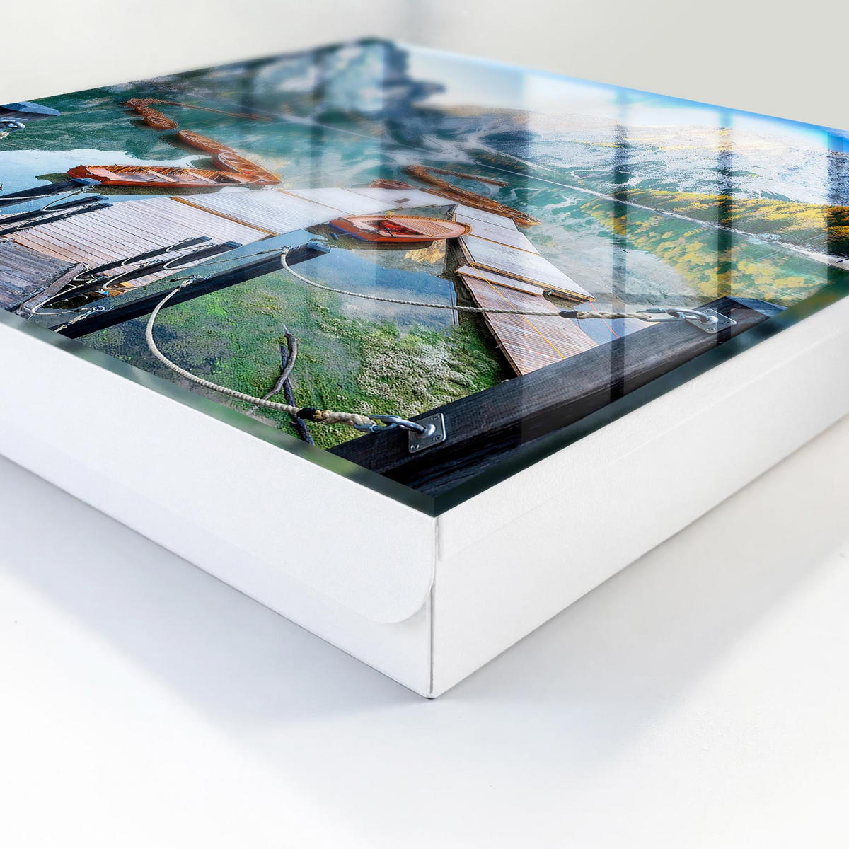 SCHLÜSSELBOX Weiß 30x30 cm – Türöffnung nach rechts - Berglandschaft - Blau, Metall (30/30/5cm) - TULUP