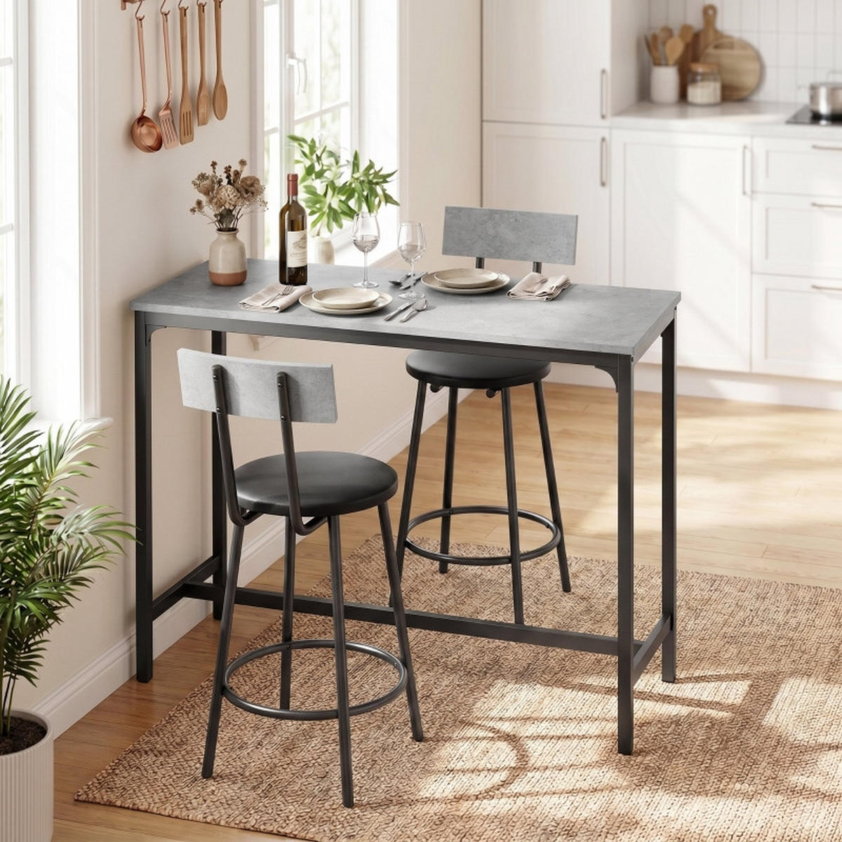 BARTISCH-SET DE-39307 100/40 cm Tisch mit 2 Hockern Grau - Grau, Holzwerkstoff (100/90.5/40cm) - ComfortXL
