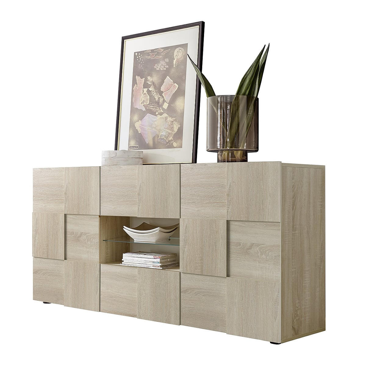 SIDEBOARD mit 2 Türen und 2 Schubladen L181 cm - Dama - Eichefarben, Holzwerkstoff (84/43/181cm) - Calicosy