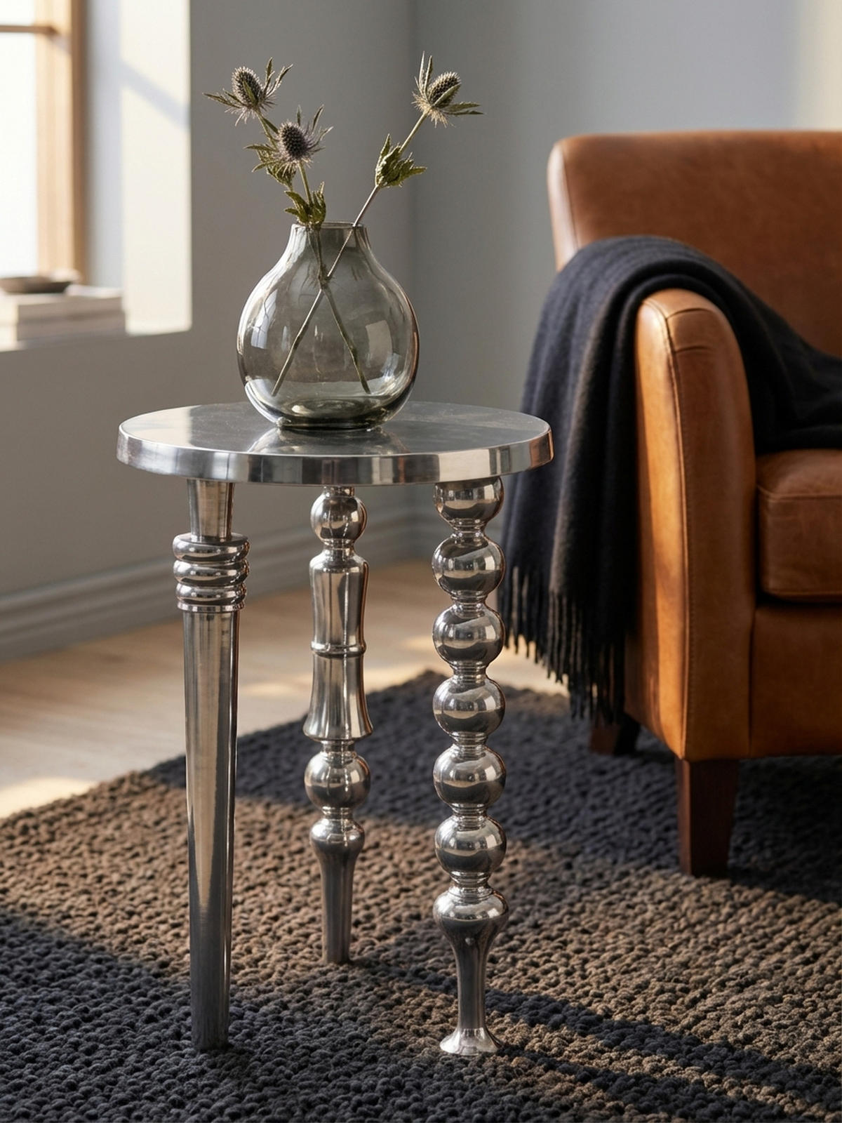 BEISTELLTISCH – Aluminium Silber Dreibein Design 44x44x63 cm - Silberfarben, Metall (44/44/63cm) - KADIMA DESIGN