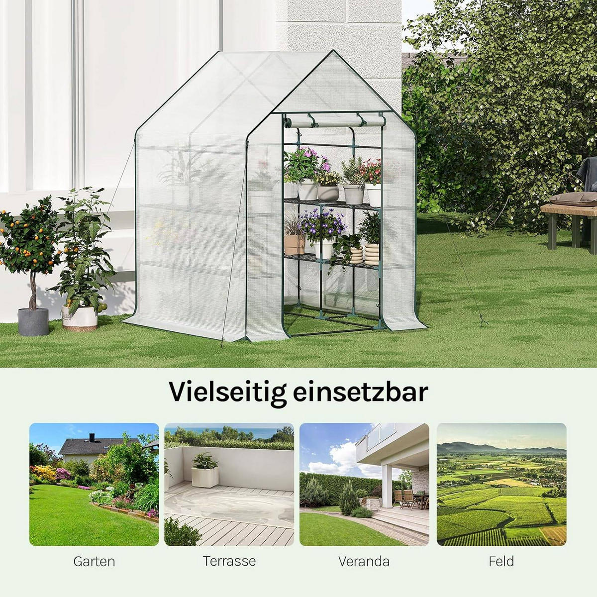 FOLIENGEWÄCHSHAUS, Metallgestell, 143 x 195 x 143 cm - Weiß, Textil/Metall (143/195/143cm) - Woltu