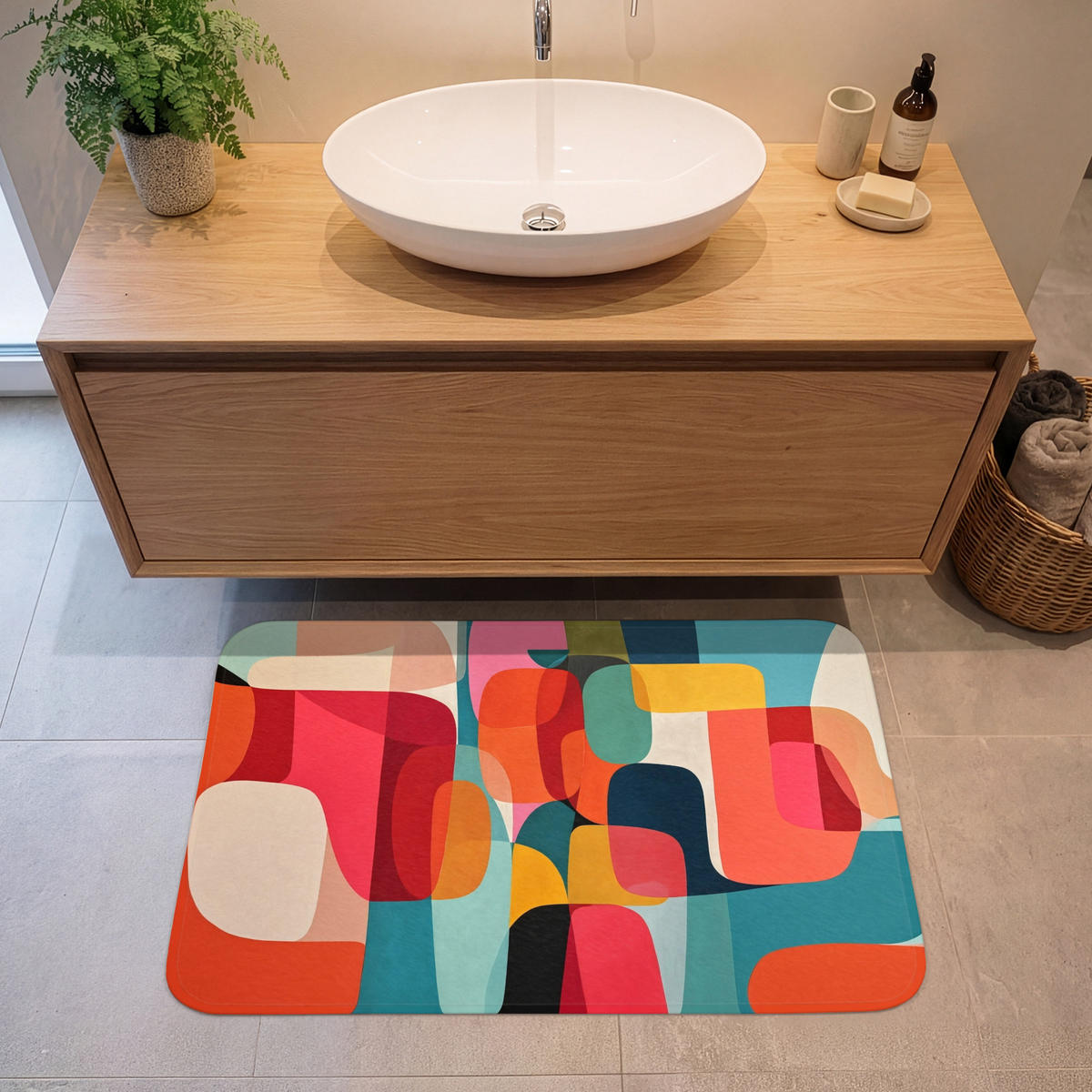 KOUPELNOVÁ PŘEDLOŽKA Tvary - barevné - abstraktní - letadla 90x60 cm - různobarevná, textil/plast (90/60cm) - OnlyWow